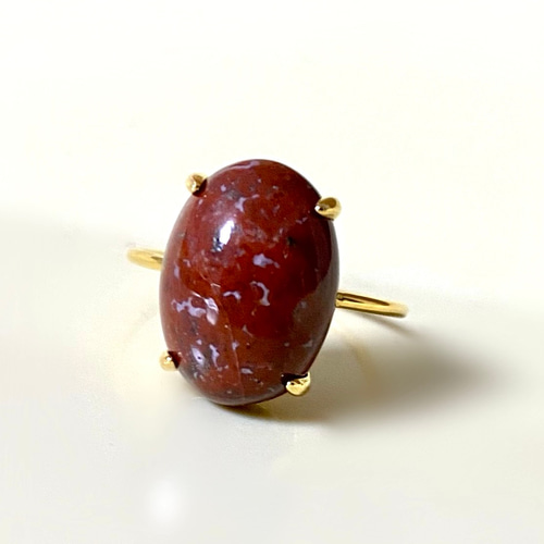 ビンテージ オレンジストーンの創作リング 蔦と粒状台座 約14.5号 再販10 ブラッドストーン 大粒リング11号 天然石 指輪・リング