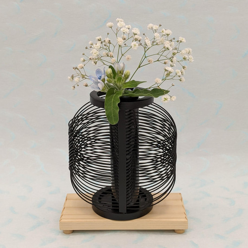 駿河竹細工 花器 二葉（黒） 【花台付き】 フラワーベース