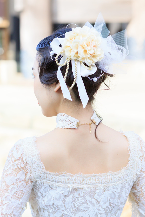 和装髪飾りウエディングドレス白無垢結婚式（和婚）純白の花嫁鞠ボンネット