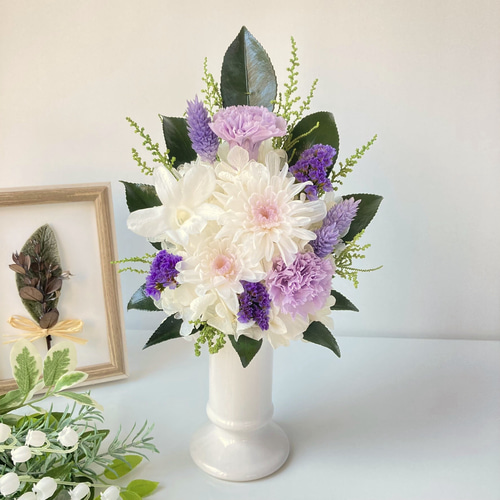 仏花 ことね菊とデンファレのお供えアレンジ プリザーブドフラワー