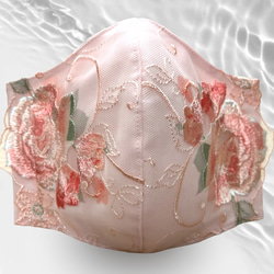 刺繍シリーズ　血色カラー控えめピンク✖️薔薇刺繍柄マスク　綺麗系　　立体布マスク　マスク・マスクカバー選択可能 2枚目の画像