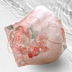 刺繍シリーズ　血色カラー控えめピンク✖️薔薇刺繍柄マスク　綺麗系　　立体布マスク　マスク・マスクカバー選択可能 1枚目の画像