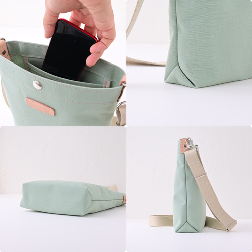 ショルダーバッグ・ポシェット Felt Shoulder Bag - Mint Sサイズ/20色展開/倉敷産帆布×ヌメ革♩軽量でペットボトルも入る