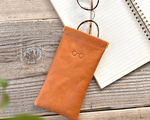 本革 丸メガネの刻印がかわいいメガネケース”サングラスケース Sサイズ