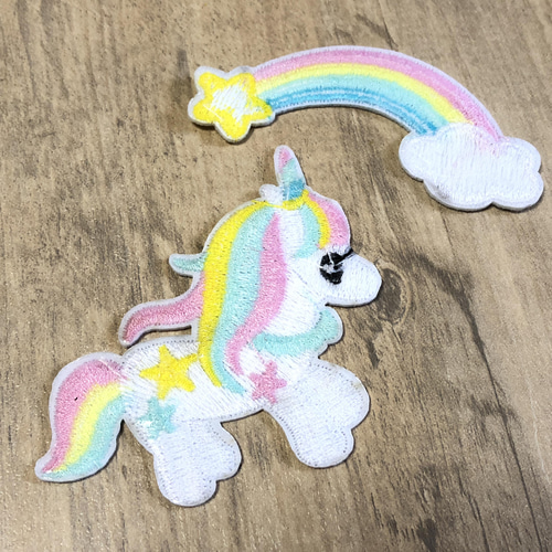 ゆめかわ ユニコーン & レインボー ワッペン 2枚セット ワッペン