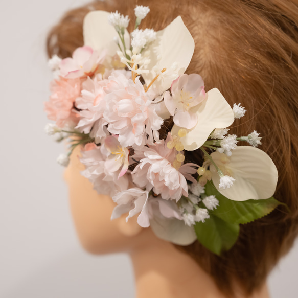 【ショートヘアーやベリーショートの花嫁様に】桜（さくら）のヘッドドレスJ ボンネ風ヘッドパーツ 春の前撮り・結婚式髪飾り 5枚目の画像