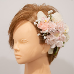 【ショートヘアーやベリーショートの花嫁様に】桜（さくら）のヘッドドレスJ ボンネ風ヘッドパーツ 春の前撮り・結婚式髪飾り 2枚目の画像