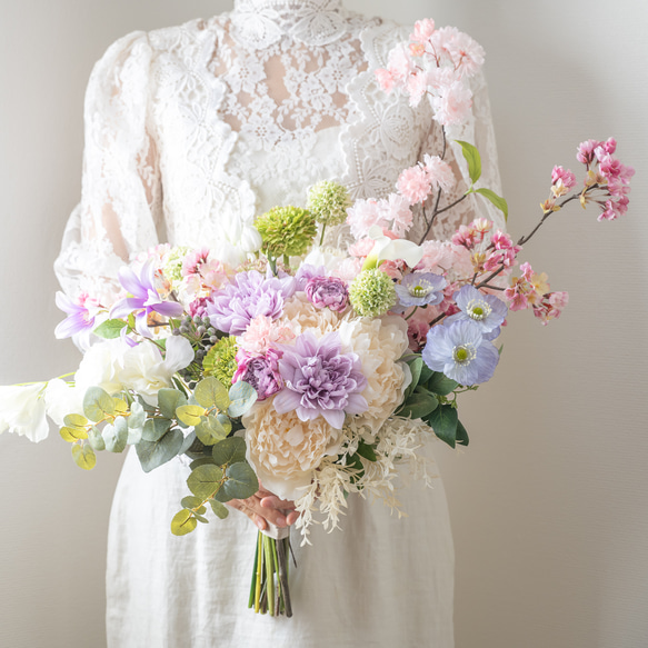 【ショートヘアーやベリーショートの花嫁様に】桜（さくら）のヘッドドレスJ ボンネ風ヘッドパーツ 春の前撮り・結婚式髪飾り 16枚目の画像