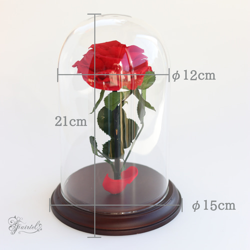 赤いバラ　プリザーブドローズ ガラスドーム付き ガラスドーム ハート ダイヤモンドローズ プリザーブドフラワー 赤