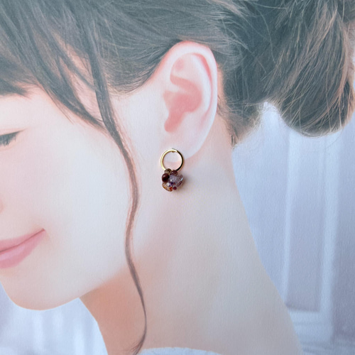 カコクセナイトインアメジスト×ゴールド ミニフープピアス ピアス