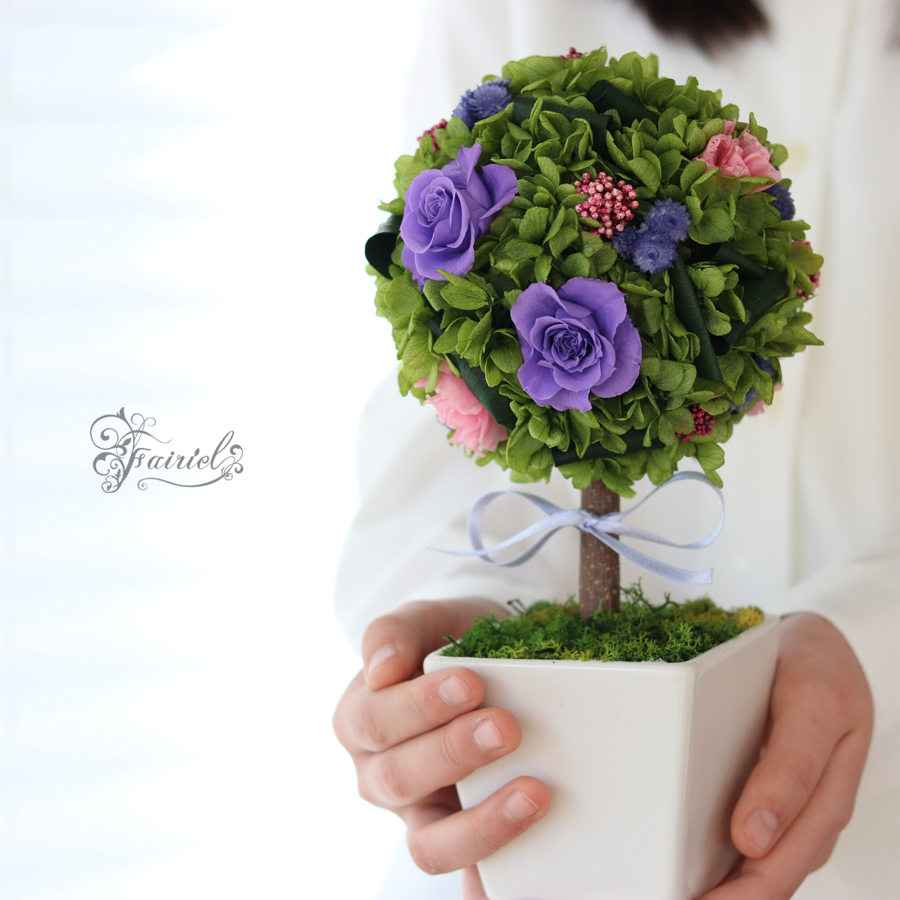 プリザーブドフラワー　トピアリー　紫　パープル　おしゃれギフト【ラッピング・メッセージカード無料】