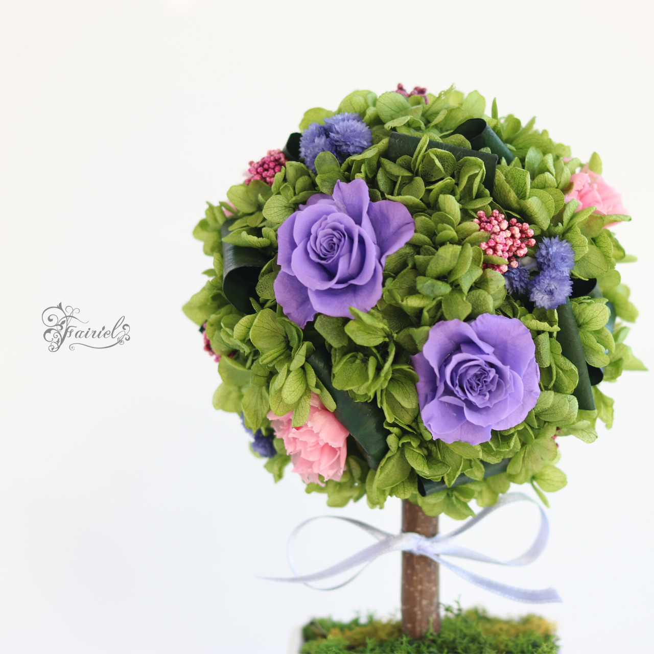 プリザーブドフラワー　トピアリー　紫　パープル　おしゃれギフト【ラッピング・メッセージカード無料】