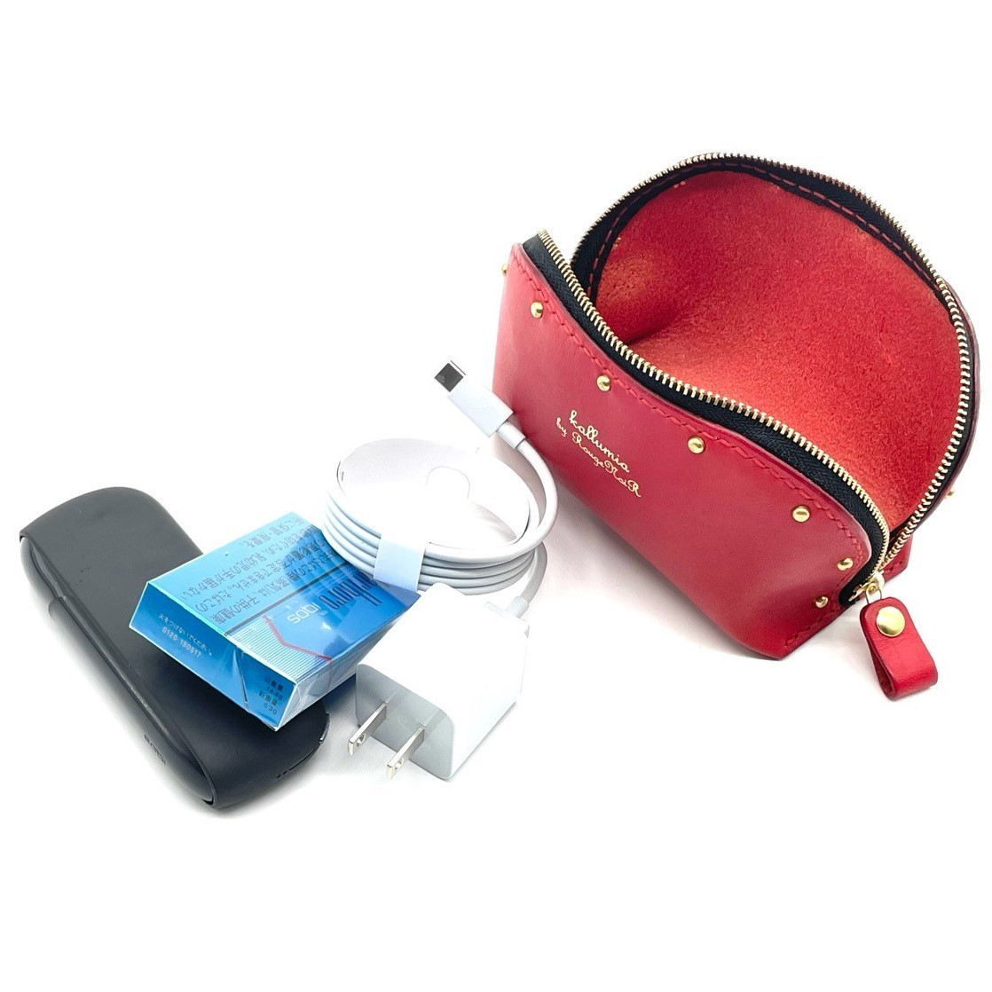 【22色から選べる・名入れ対応】革×スタッズ レザーポーチ 化粧ポーチ 小物ポーチ 栃木レザー