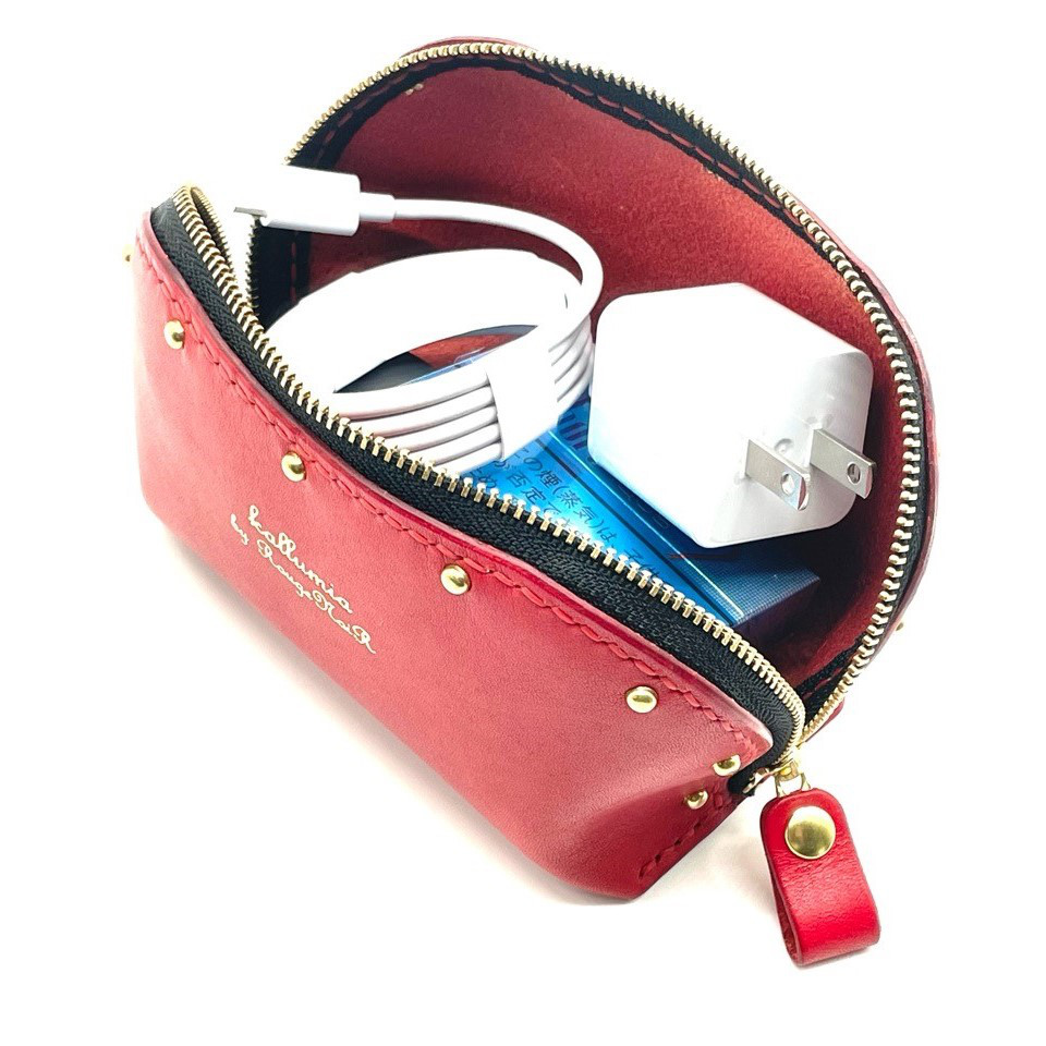 【22色から選べる・名入れ対応】革×スタッズ レザーポーチ 化粧ポーチ 小物ポーチ 栃木レザー