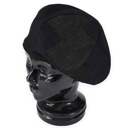 ブラックデニムのパッチワークベレー帽 7枚目の画像