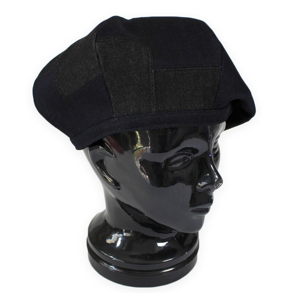 ブラックデニムのパッチワークベレー帽 2枚目の画像