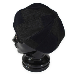 ブラックデニムのパッチワークベレー帽 9枚目の画像