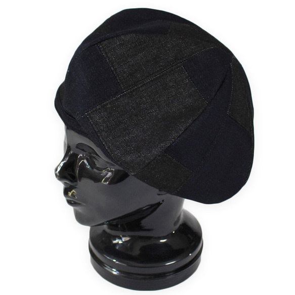 ブラックデニムのパッチワークベレー帽 8枚目の画像