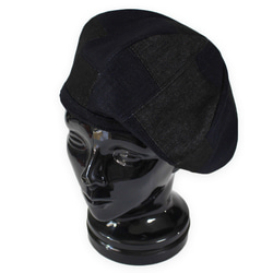 ブラックデニムのパッチワークベレー帽 6枚目の画像