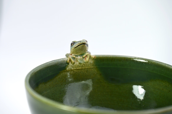 子ガエルが覗き込むお茶碗 4枚目の画像