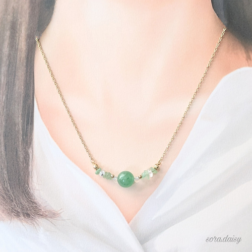 グリーンアベンチュリン・水晶の天然石ネックレス *5月誕生石* さざれ