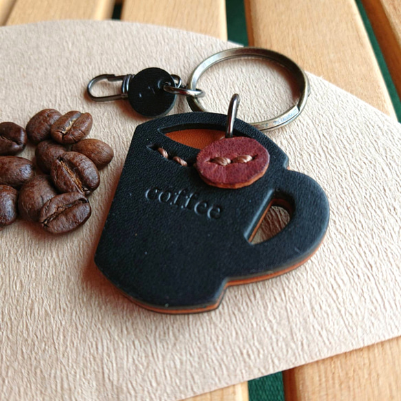 ほっと一息◎coffee beans付きレザーコーヒーキーホルダー 【刻印入れます】《受注制作》 8枚目の画像