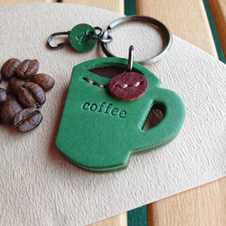 ほっと一息◎coffee beans付きレザーコーヒーキーホルダー 【刻印入れます】《受注制作》 7枚目の画像