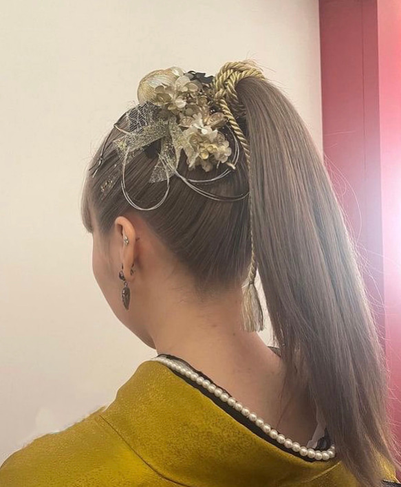 人気♡水引6本×金箔シート×2　成人式　髪飾り　卒業式　ウェディング　振袖　成人式髪飾り　水引金箔 8枚目の画像