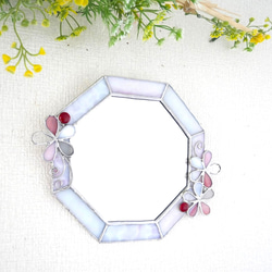 *✴︎:.。グリーン×ホワイトの八角形の鏡　 ステンドグラスミラー ✴︎:.。グリーン×ホワイトの八角形の鏡 ステンドグラスミラー