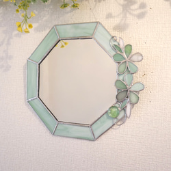 ✴︎:.｡.グリーン×ホワイトの八角形の鏡♪（Size20/Max21） ステンド