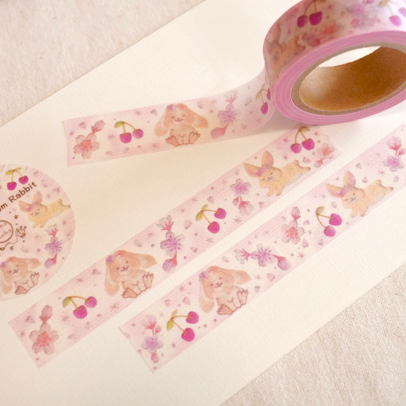 [マスキングテープ] ✳︎動物刺繍デザイン✳︎ Cherry blossom rabbit ウサギと桜とサクランボ 3枚目の画像