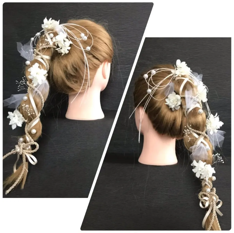 紐アレンジ　かすみ草　アジサイ　卒業式　結婚式　成人式 ヘッドパーツ 髪飾り 和装  着物　白無垢　袴　振袖　パーツ