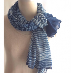 靛藍 Arashi Shibori 絲綢披肩 無性別 第1張的照片