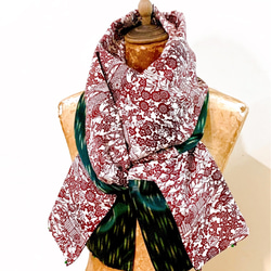 母親節推薦スカーフNo.271*四時即事*設計師手作日本傳統紫色剪紙感印染四季花卉綠色細緻織紋撞色圍巾 披肩 第8張的照片