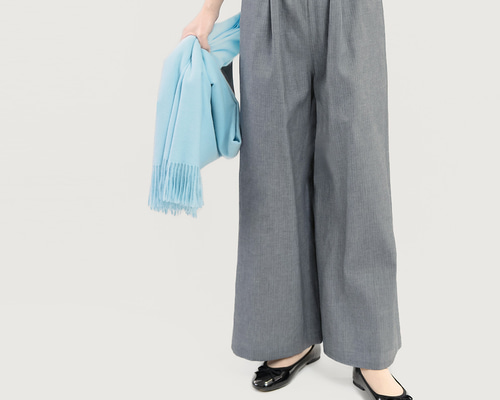 岡山デニム 毎日を上質に心地よく グレー ヘリンボーン ワイドパンツ