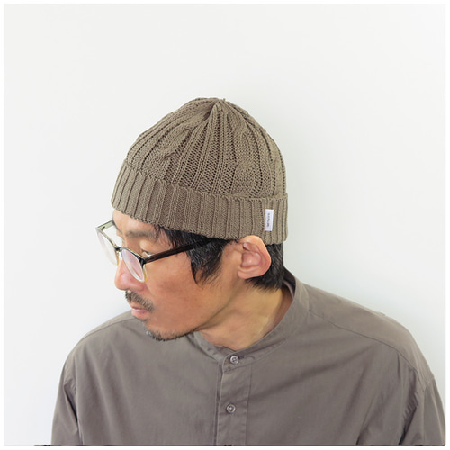 春夏向け】ケーブル編み（縄編み）リネンコットンのニット帽