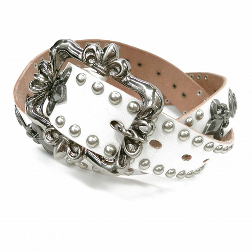 スタッズベルト本革 ホワイト メンズ バイカー ロック系 ハード