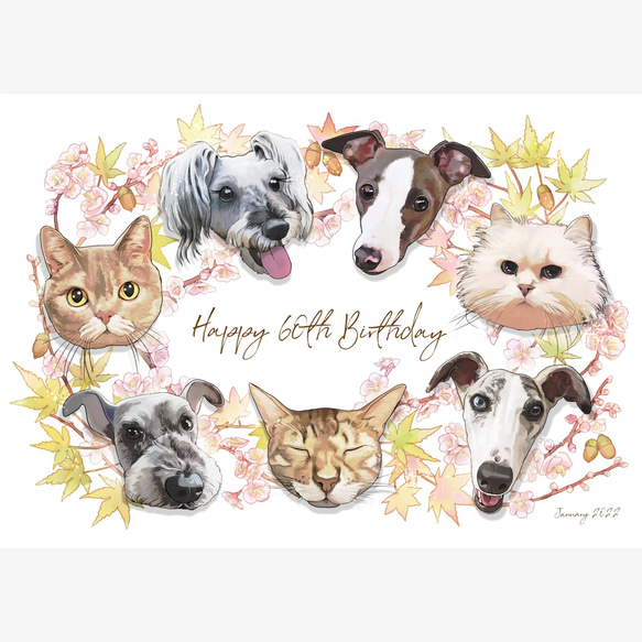 【ペット画ミニサイズ】オーダー制作　犬　猫　動物　イラスト ペットのイラストオーダー/犬や猫の似顔絵 イラスト ふゆう 通販