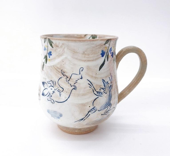 【清水焼】鳥獣戯画　マグカップ 1枚目の画像
