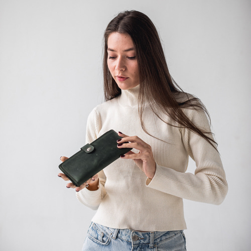 長財布　本革　クラッキングレザー　ハンドメイド　薄型ウォレット　軽い 長財布 本革 クラッキングレザー ハンドメイド 薄型ウォレット 軽い