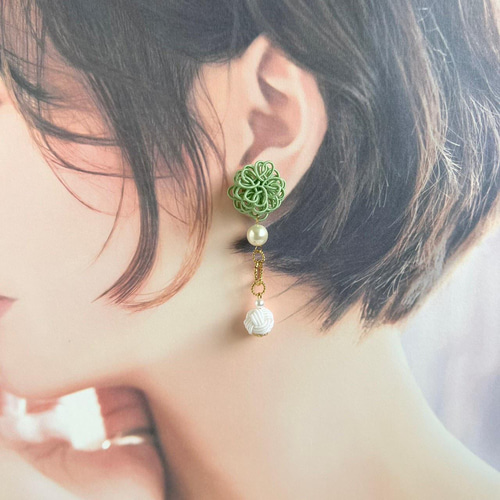 水引イヤリング・ピアス「紗」ミントグリーン イヤリング  