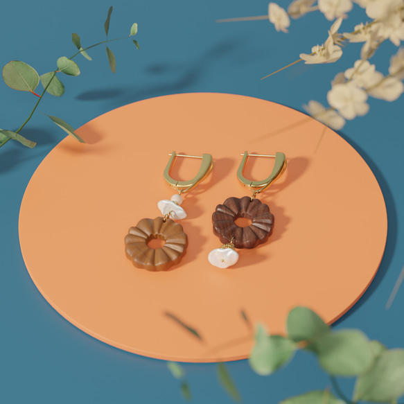 花好月圓 - 典雅 - 實木製珍珠耳環 / 新復古系列飾品 (圈式耳針款) 第1張的照片
