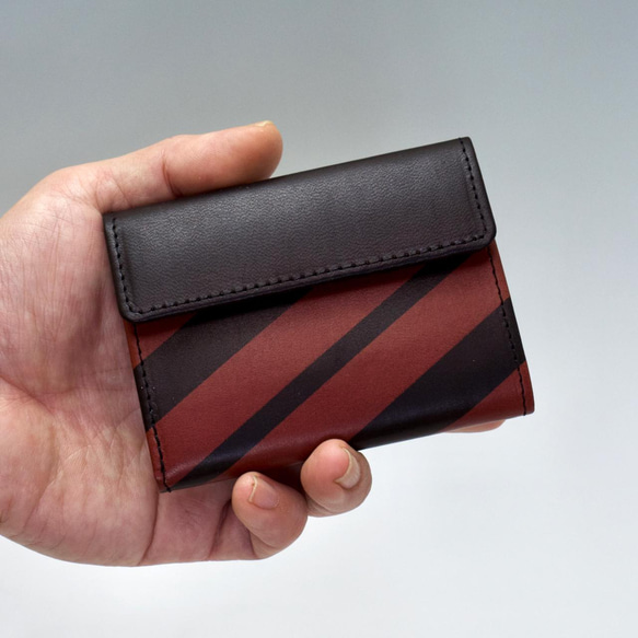 mame wallet - 3つ折りミニ財布　レジメンタル／ブラック × ブラウン 1枚目の画像