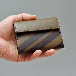 mame wallet - 3つ折りミニ財布　レジメンタル／カーキ × ブラック 1枚目の画像