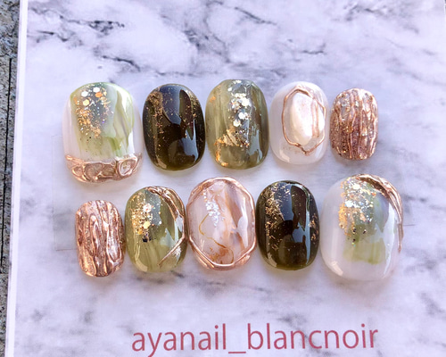 5641 サイズ変更不可 ネイルチップ ピスタチオ グリーン リーフ 成人式