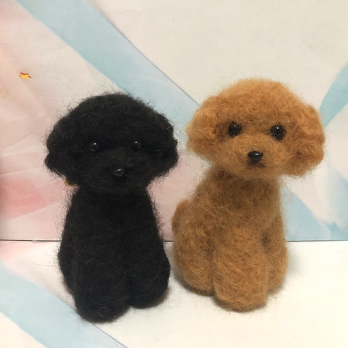 羊毛フェルト　トイプーくまちゃん＋トイプーちゃん2点トピアリーガラスドーム