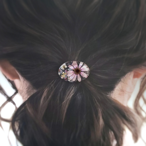 ピンク花畑のヘアゴム/ローズクォーツ 4枚目の画像