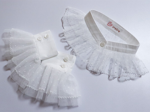 【つけ襟】【つけ袖】ふわふわ！チュールフリルの付け襟＆付け袖【白】