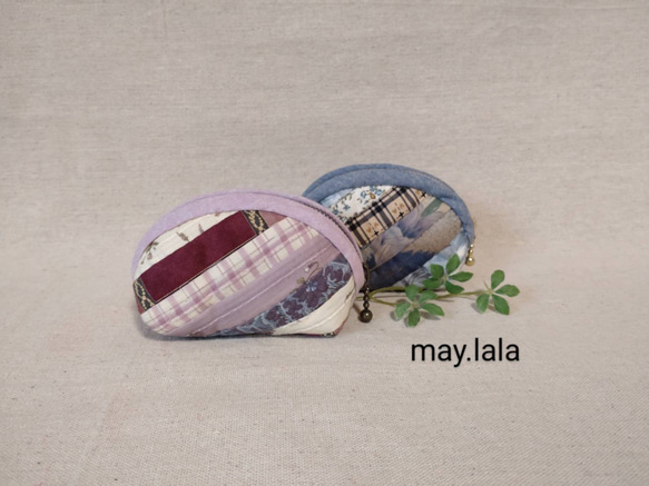 小さな花のキルトポーチ 〈藤色・ブルー〉 ポーチ may.lala 通販