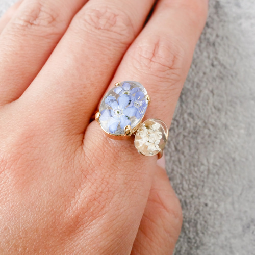 押し花リング（10号フリーサイズ/クリア/オーバルL） 指輪・リング